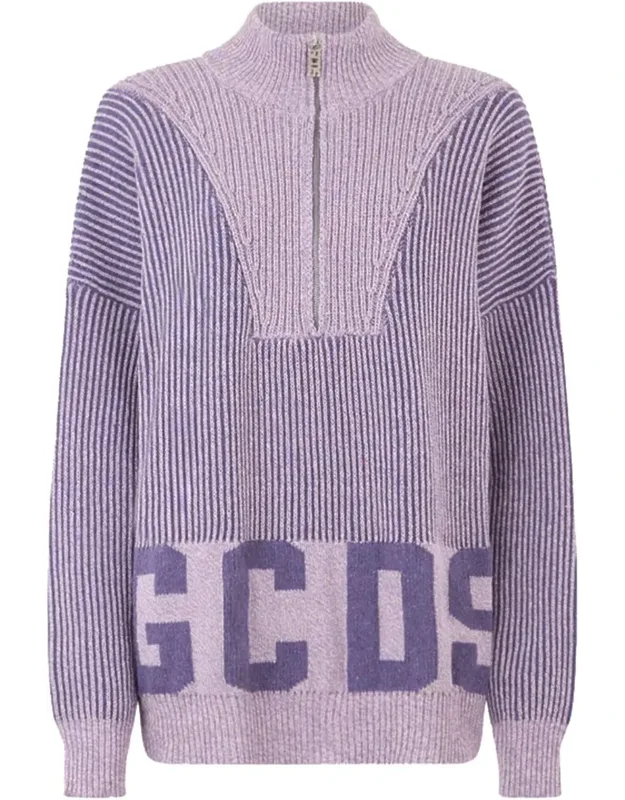 Ribbed Low Logo Half Zip Sweater