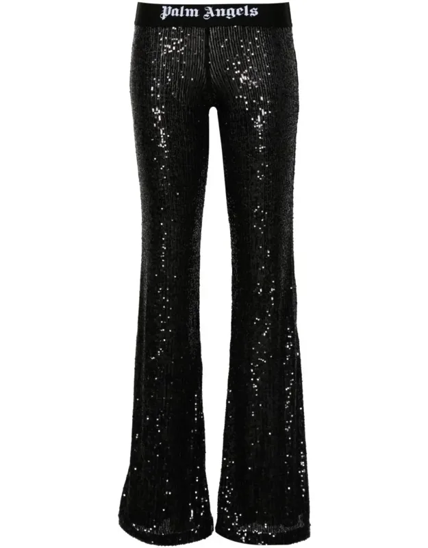 Logo-tape Sequins Flare Trousers