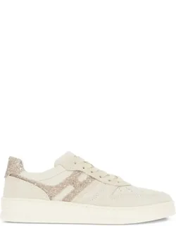 Suede And Smooth Leather Sneakers With Glittered Details