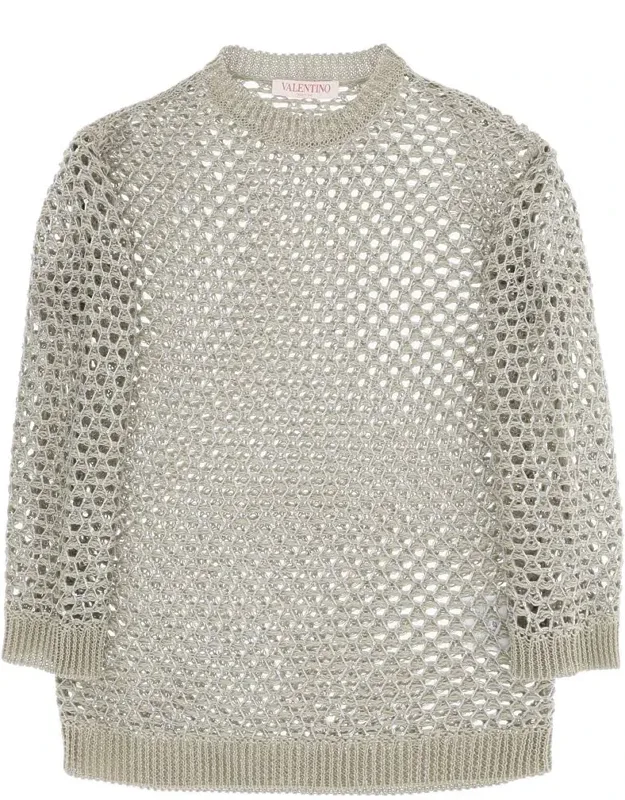 Mesh Knit Pullover With Sequin Embellishments