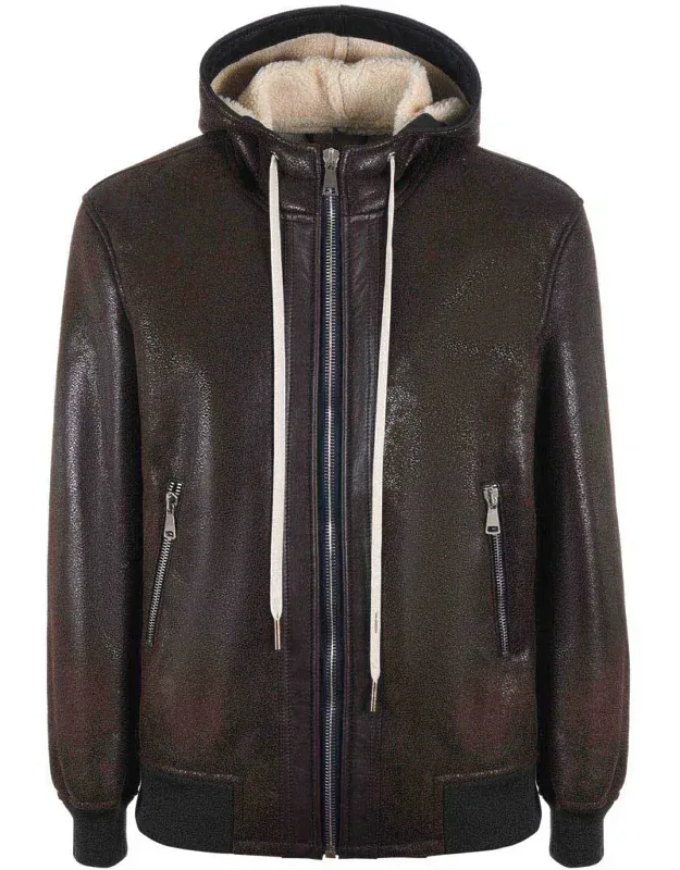 Yes London Coat Crackle Effect Drawstring Hood Zip Pockets Zip Closure Ribbed Knit Cuffs Ribbed Knit Bottom