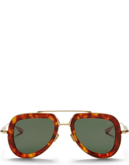 _valentino Garavani Aviator Sunglasses With Dark Green Lens And Titanium Frame_