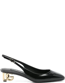 Logo-heel Patent Leather Slingback Pumps Shoes