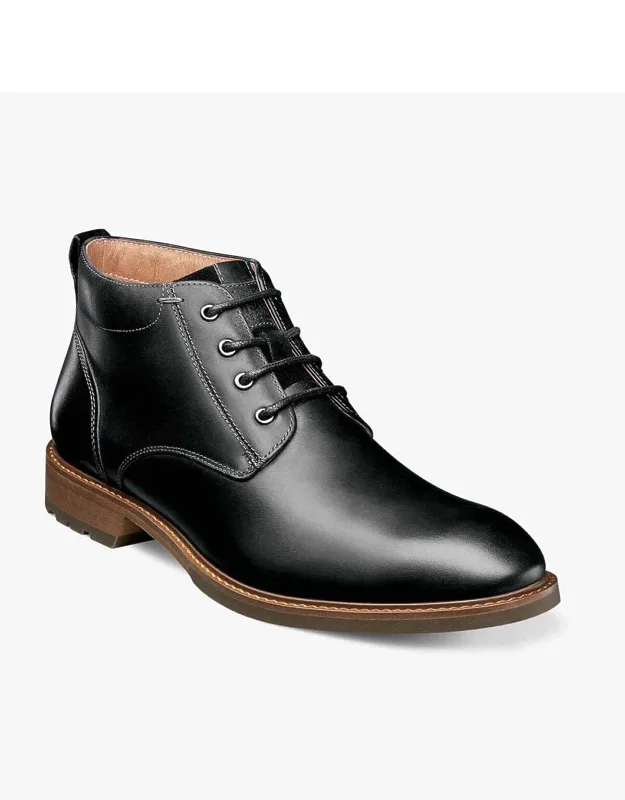 Lodge Plain Toe Chukka Boot With Modern Stitching Details And Cool Stacked Heel