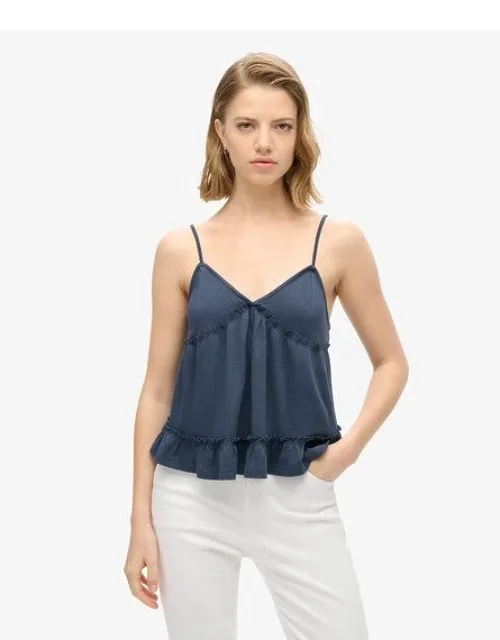 Tiered Jersey Cami Top - Adjustable Straps, Relaxed Fit