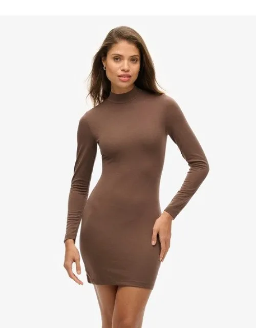High Neck Long Sleeve Jersey Mini Dress