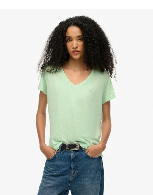 Superdry Slub Embroidered V-neck T-shirt - Relaxed Fit, Short Sleeves