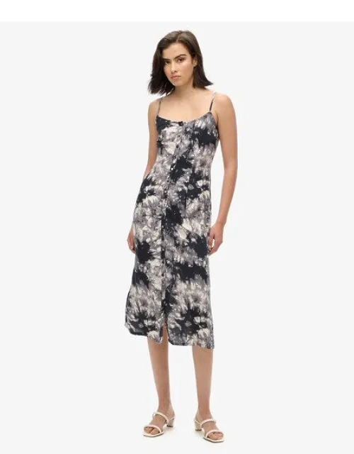 Printed Button-up Cami Midi Dress