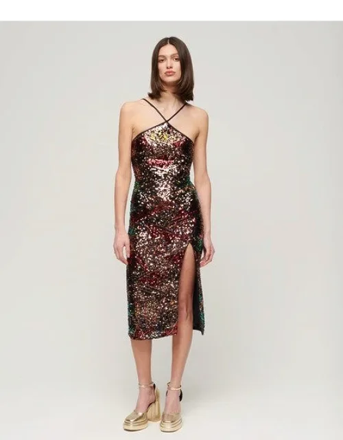 Sequin Halter Midi Dress