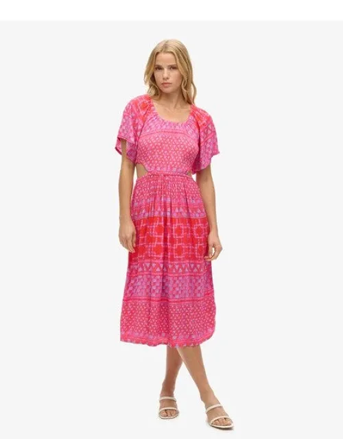 Printed Cut Out Midi Dress