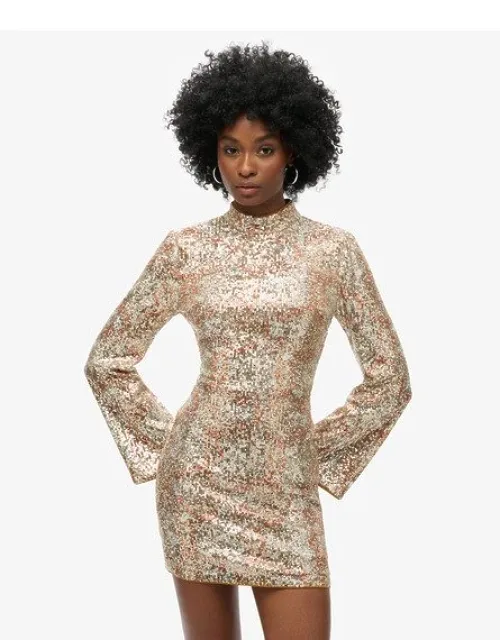 Long-sleeved Printed Sequin Mini Dress