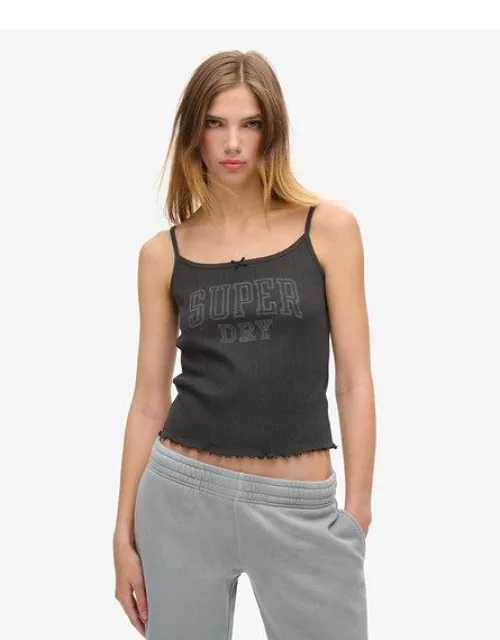 Superdry Athletic Essentials Graphic Pointelle Cami Top With Sleeveless Design And Adjustable Spaghetti Straps