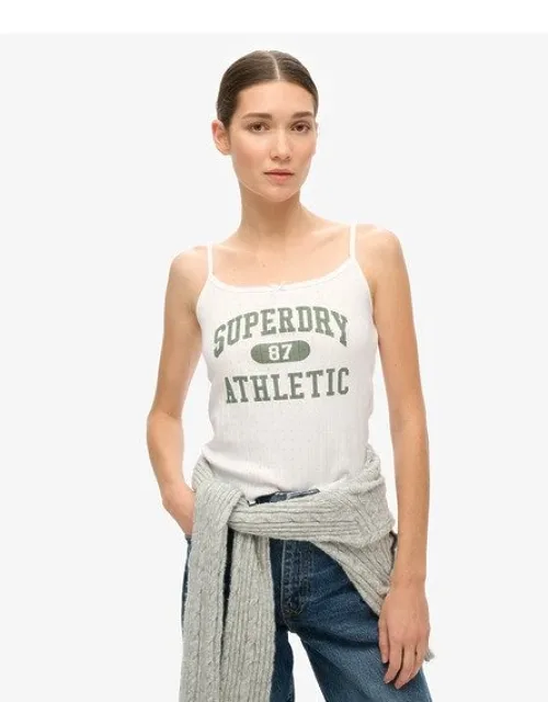 Superdry Athletic Essentials Graphic Pointelle Cami Top With Sleeveless Design And Adjustable Spaghetti Straps