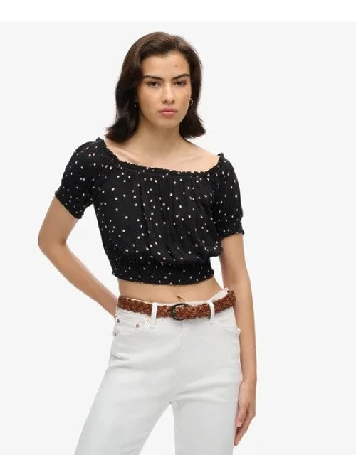 Smocked Short Sleeve Crop Top