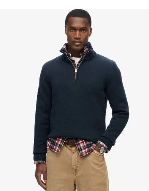 Superdry Cotton Classics Half-zip Knitted Jumper With Ribbed Collar And Cuffs, Half-zip Fastening