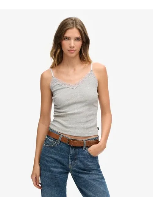 Organic Cotton Vintage Rib Lace Trim Cami Top