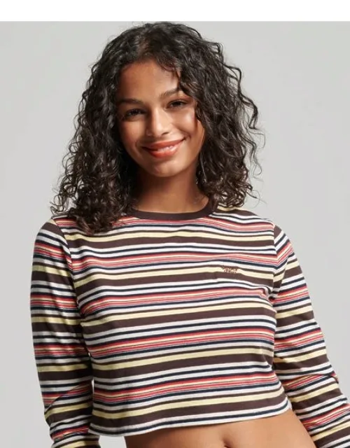 Organic Cotton Vintage Stripe Crop Long Sleeve Top
