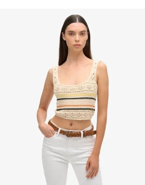 Lace-up Crochet Cropped Vest Top