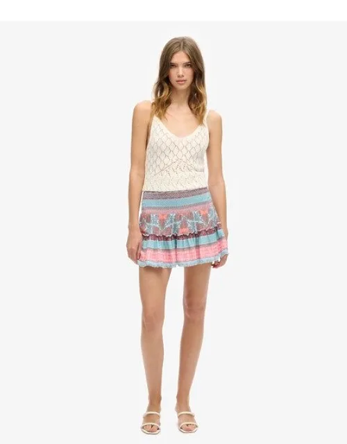 Printed Shirred Mini Skirt