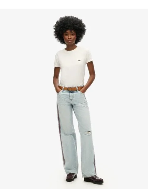 Mid Rise Wide Leg Double Tape Jeans