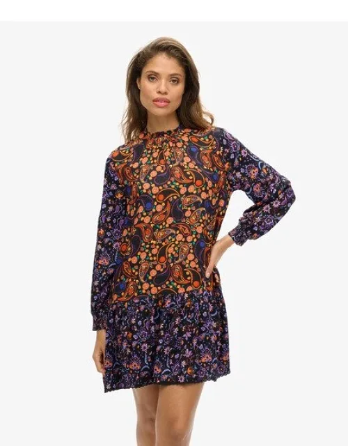 Superdry High Neck Mini Dress With Keyhole Fastening And Ruffle Detailing