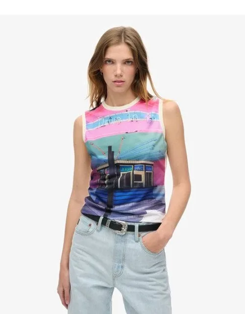 _sub Print Vest Top With Ribbed Crew Neck And Embroidered Logo_