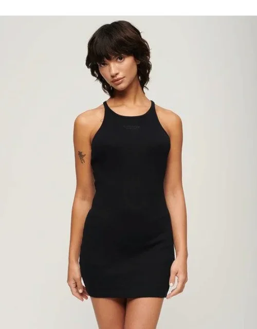 Embroidered Rib Racer Dress - Slim Fit, Scoop Neck