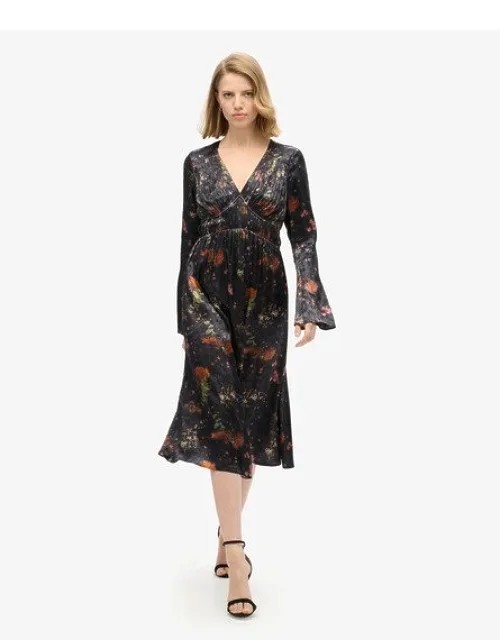 Flare Sleeved Jacquard Midi Dress