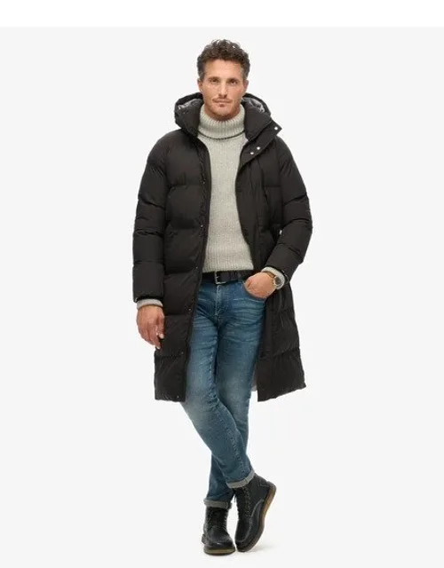 Classic Logo Badge Longline Hooded Puffer Coat