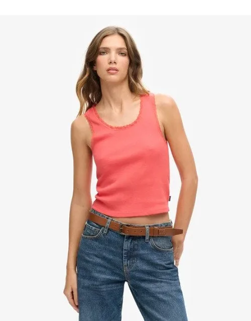 Superdry Organic Cotton Vintage Lace Trim Vest Top - Slim Fit, Ribbed Material