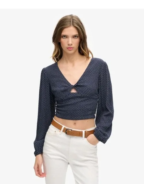 Long Sleeve Woven Crop Top