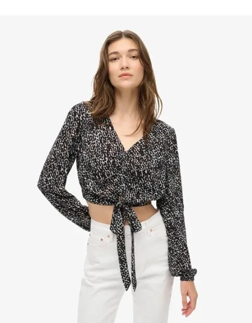 Superdry Vintage Tie Front Top With V Neck And Ruched Detailing