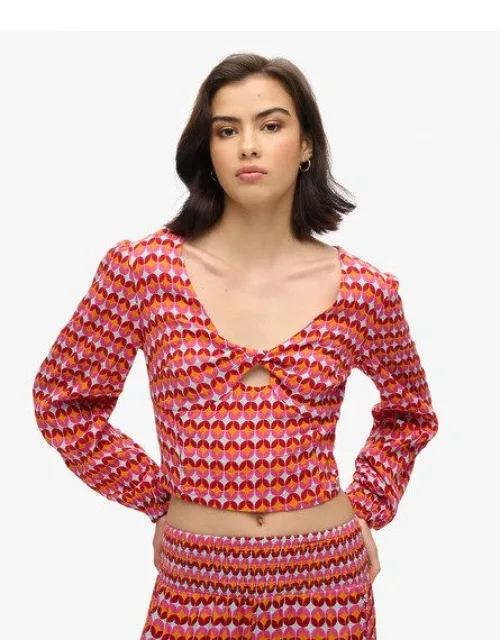 Long Sleeve Woven Crop Top