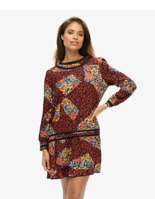 Superdry Lace Mini Dress With Loose Fit And Textured Material