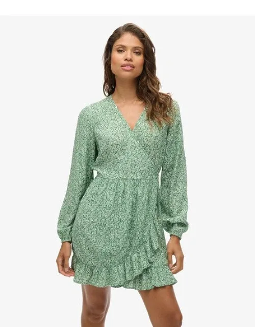 Printed Long Sleeve Wrap Mini Dress