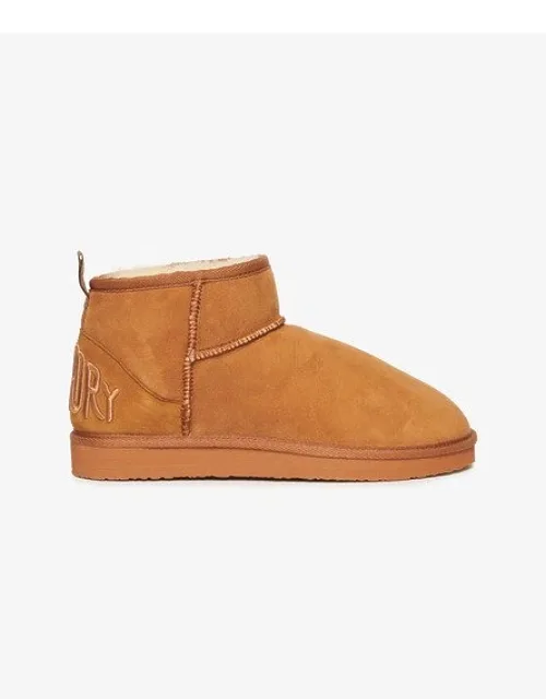 Suede Sherpa Mini Boots With Robust Sole And Embroidered Heel Logo