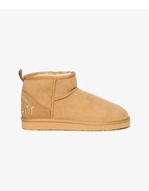Suede Sherpa Mini Boots With Robust Sole And Embroidered Heel Logo