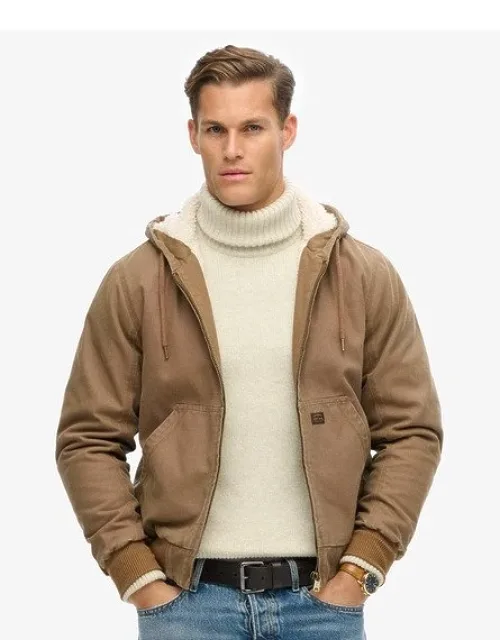 Superdry Vintage Workwear Hooded Bomber Jacket With Borg Lining And Drawcord Hood
