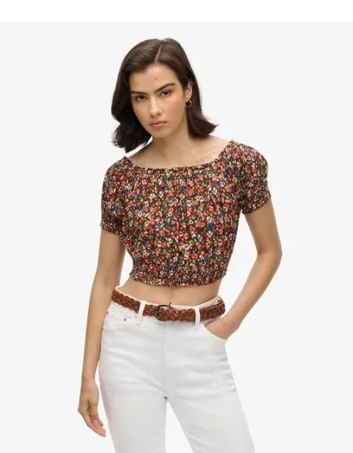 Smocked Short Sleeve Crop Top