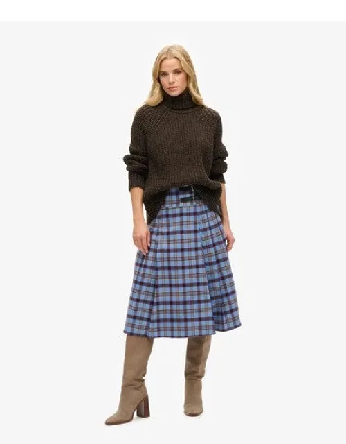 Check Pleated Midi Skirt