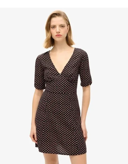 Printed Short Sleeve Mini Tea Dress