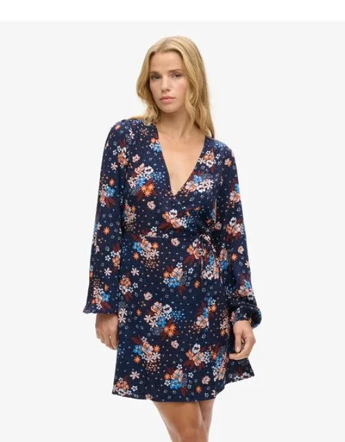 Classic Floral Print Mini Wrap Dress