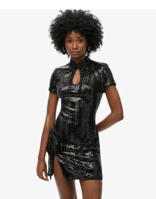 Superdry Mandarin Sequin Mini Dress With Sequins And Stylish Collar