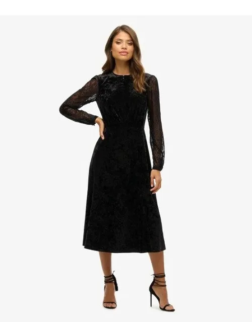 Lace Sleeve Velvet Midi Dress