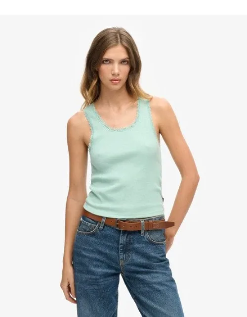 Superdry Athletic Essentials Vintage Lace Trim Vest Top Ribbed Material, Lace Trim