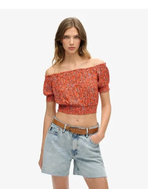 Smocked Short Sleeve Crop Top