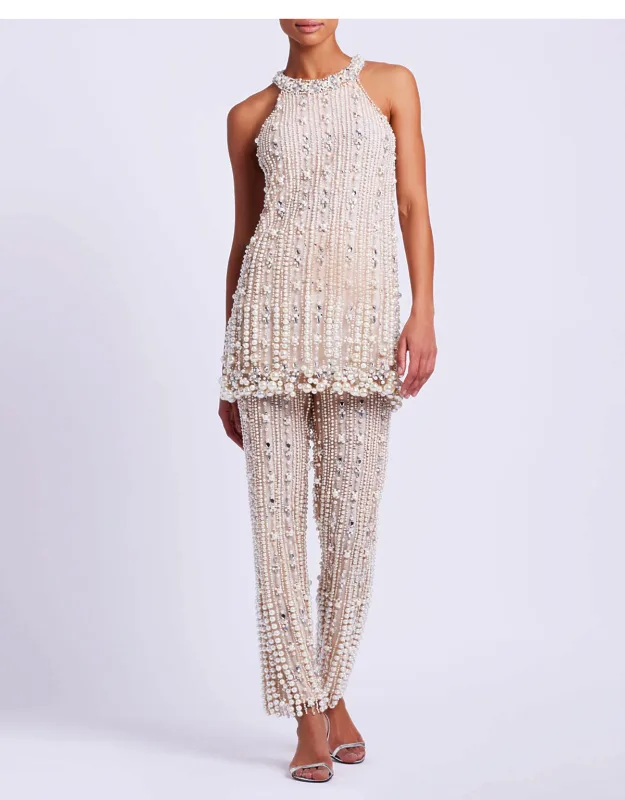 Pearl-beaded Straight Leg Pants