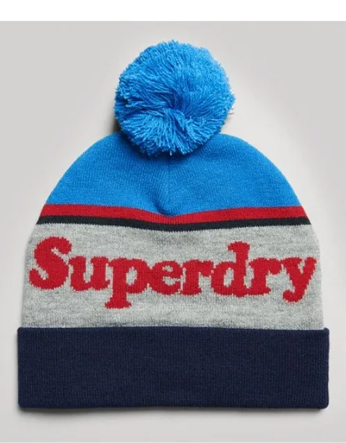 Superdry Essential Logo Beanie - Pom Pom Roll Up Hem, Knitted Logo