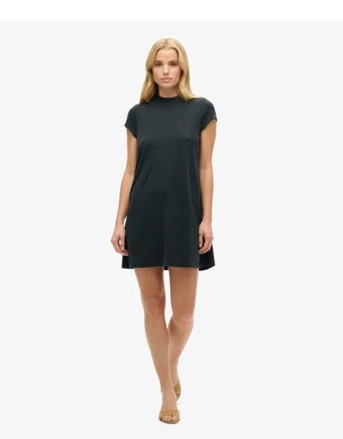 Short Sleeve A-line Mini Dress - Relaxed Fit, Crew Neck