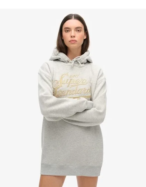 Luxe Metallic Logo Hooded Dress